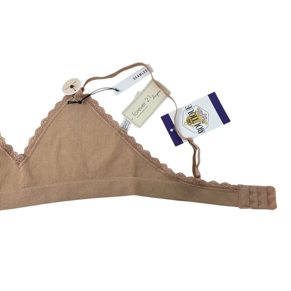 Forever 21 M/L Taupe Ribbed Seamless Bralette Lace Wireless Adjustable Straps - Picture 3 of 12